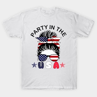 American Flag Party In USA 4th July Patriotic Kid Women Girl T-Shirt